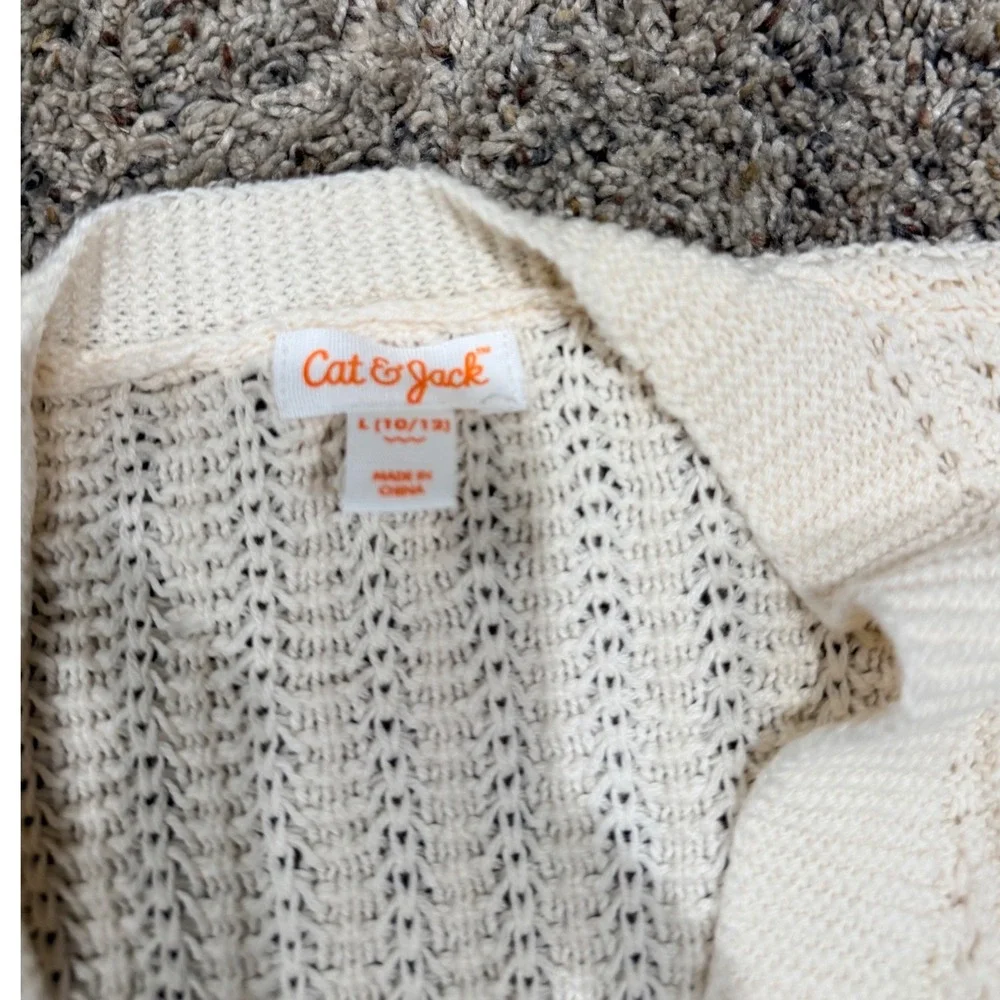 Cat & Jack Girls Cream Open Front Knit Cardigan Sweater Size L 10/12 Off White